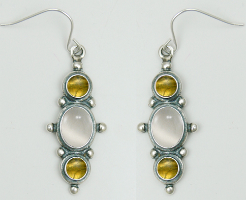 Sterling Silver Drop Dangle Earrings With White Moonstone And Citrine